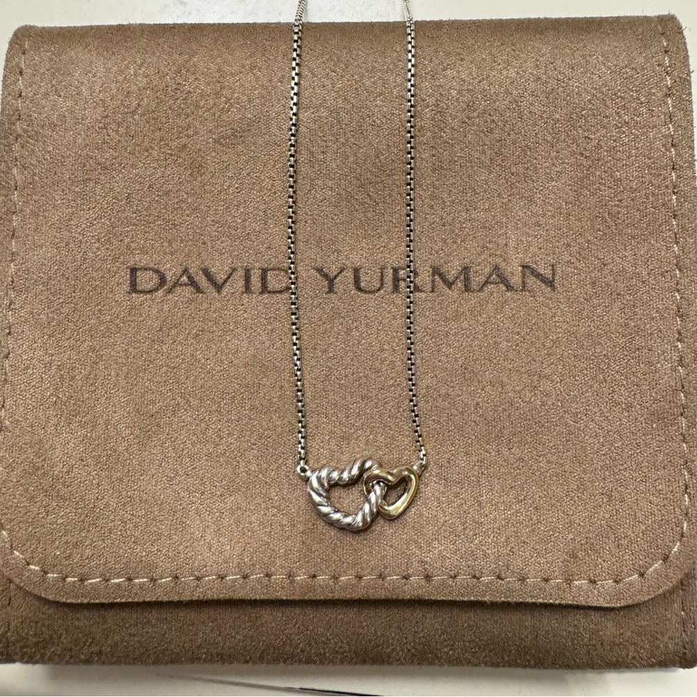 David Yurman Cable Collectibles Double Heart Necklace with 18k Yellow Gold